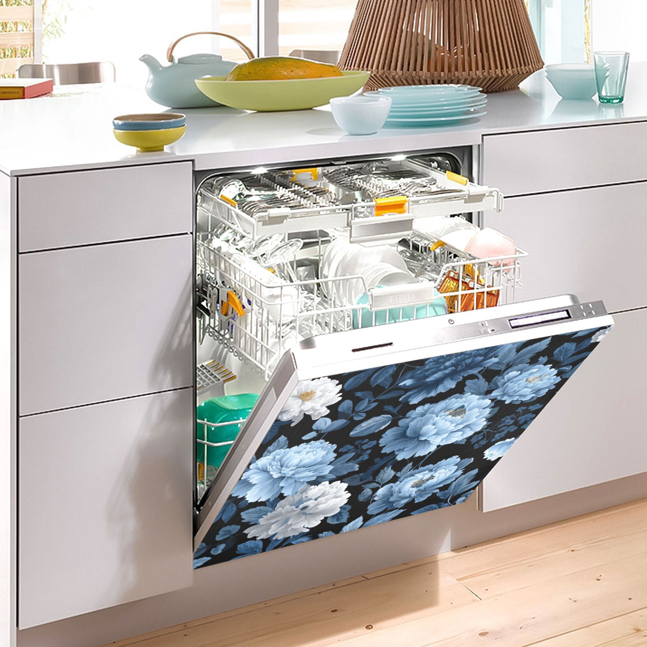 Dishwasher Sticker Magnetic Dishwasher Sticker Magnetic Decorative Sticker Refrigerator Sticker Dishwasher Decorative Stickers Lovely Blue Flowers