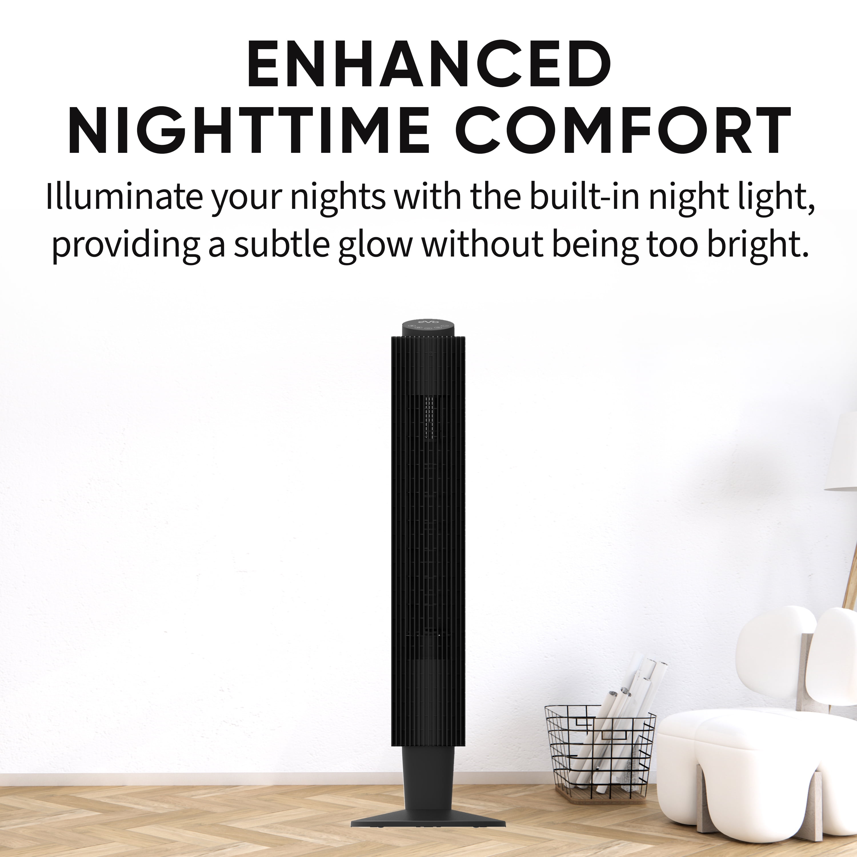 EVO 42" Wi-Fi Electronic Digital Tower Fan (with Remote Control) – 5 Speed Settings, Set Timer From 1-12 Hours, and Built-In Night Light
