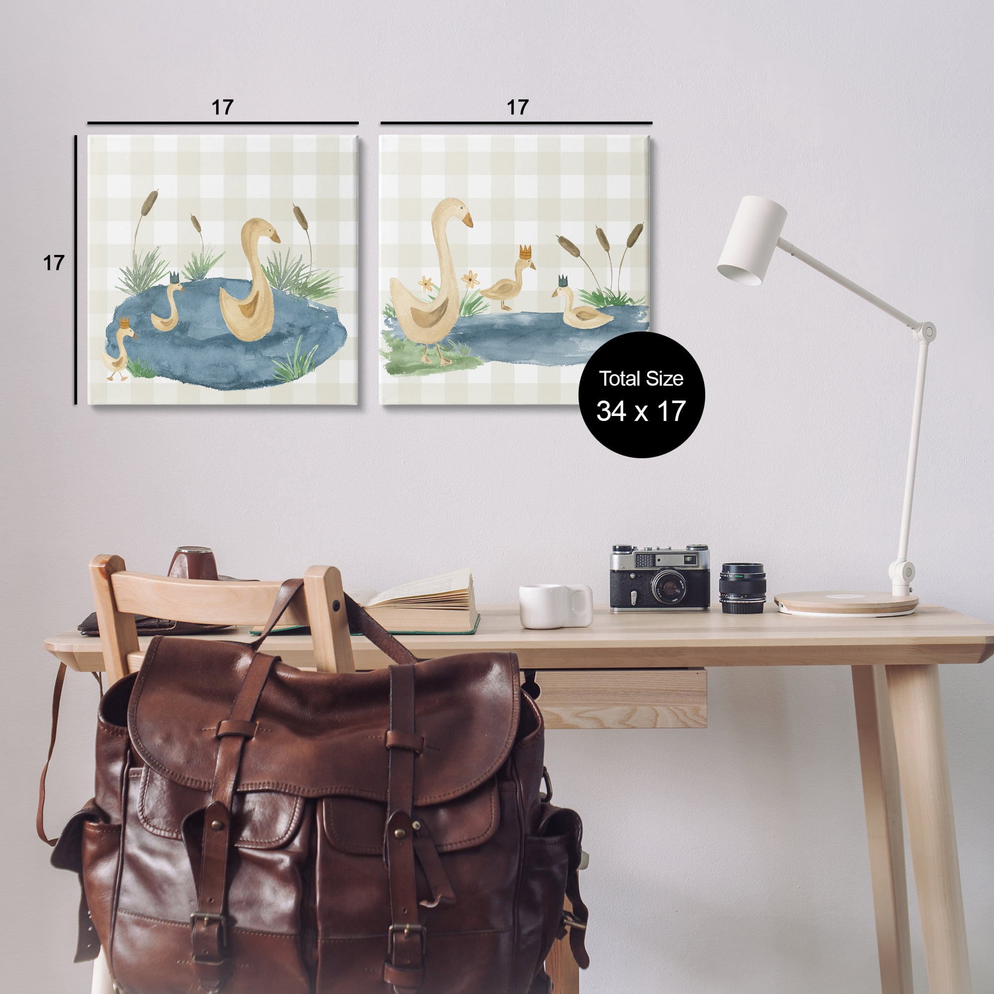 Stupell Industries Swan Family in Pond Landscape & Nature Painting Wrapped Canvas Art Print Wall Art, 17 x 17, Set of 2