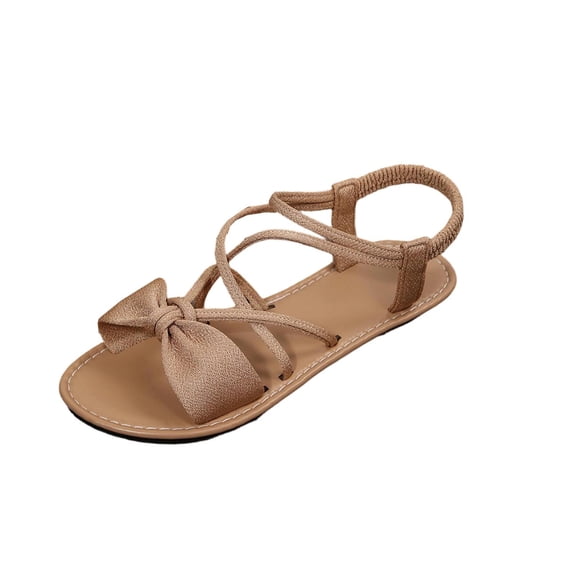 Yyuenw Women Flock Flat Sandals Crisscross Straps Open Toe Ankle Strap Summer Casual Walking Shoes