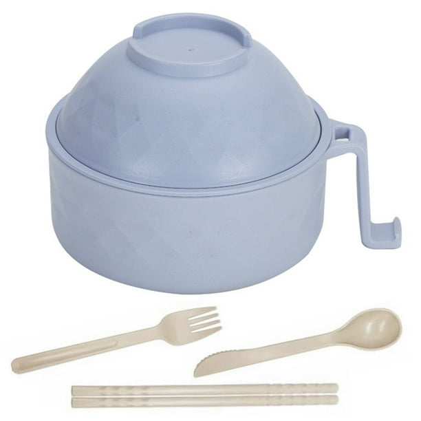 Juego Palillos para Microondas Ramen Cuenco Cuchara Tenedor Con Tapa Y Asa () Morado