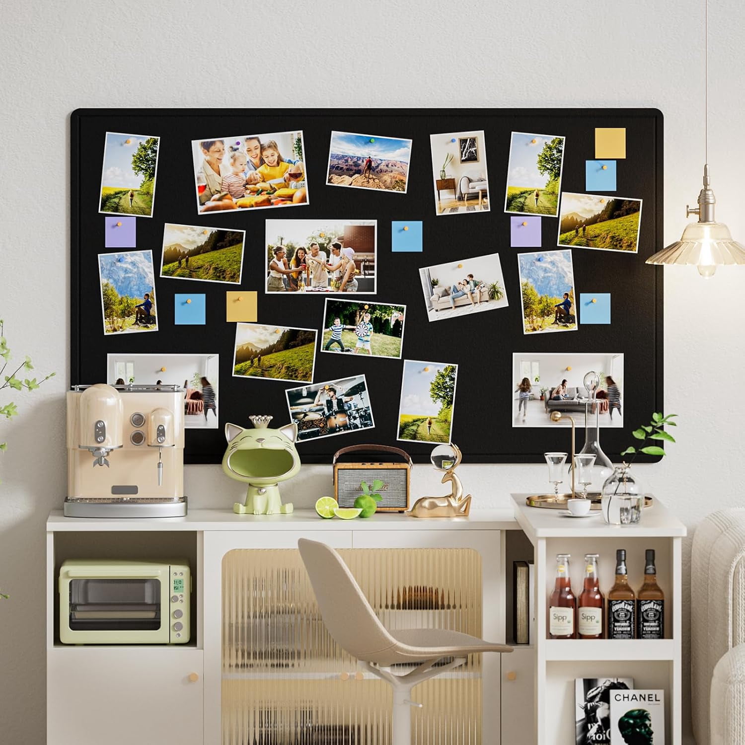 Extra Large Bulletin Board 60" x 36", Foldable Felt Board Vision Board Supplies, Cork Board for Office, Home, School, Small Pin Boards for Walls Decorative Display Board Black
