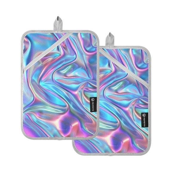 Iridescent Liquid Marble Oven Mitts 2 Pcs Pot Holders Sets Heat Resistant for Kitchen Cooking Baking 7"x9.8"