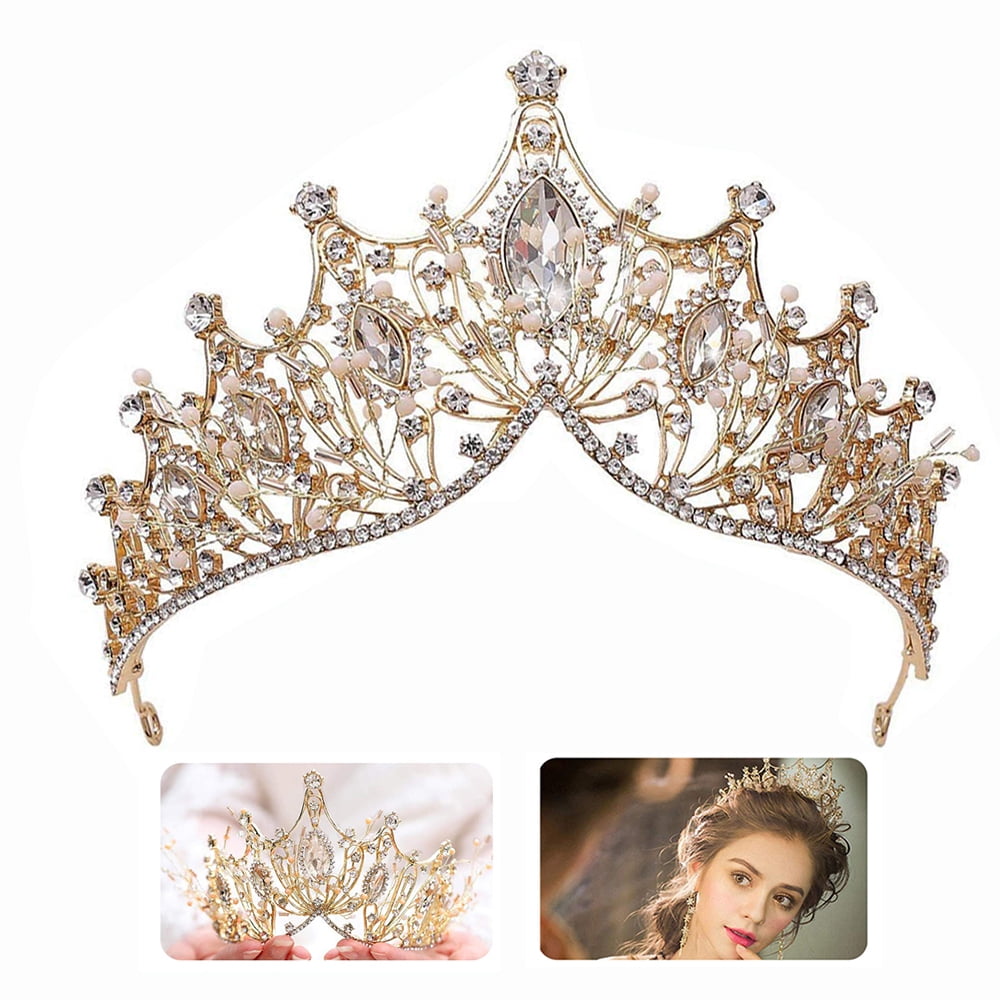 HAOAN Gold Baroque Crowns and Tiaras Costume Rhinestones Wedding Queen