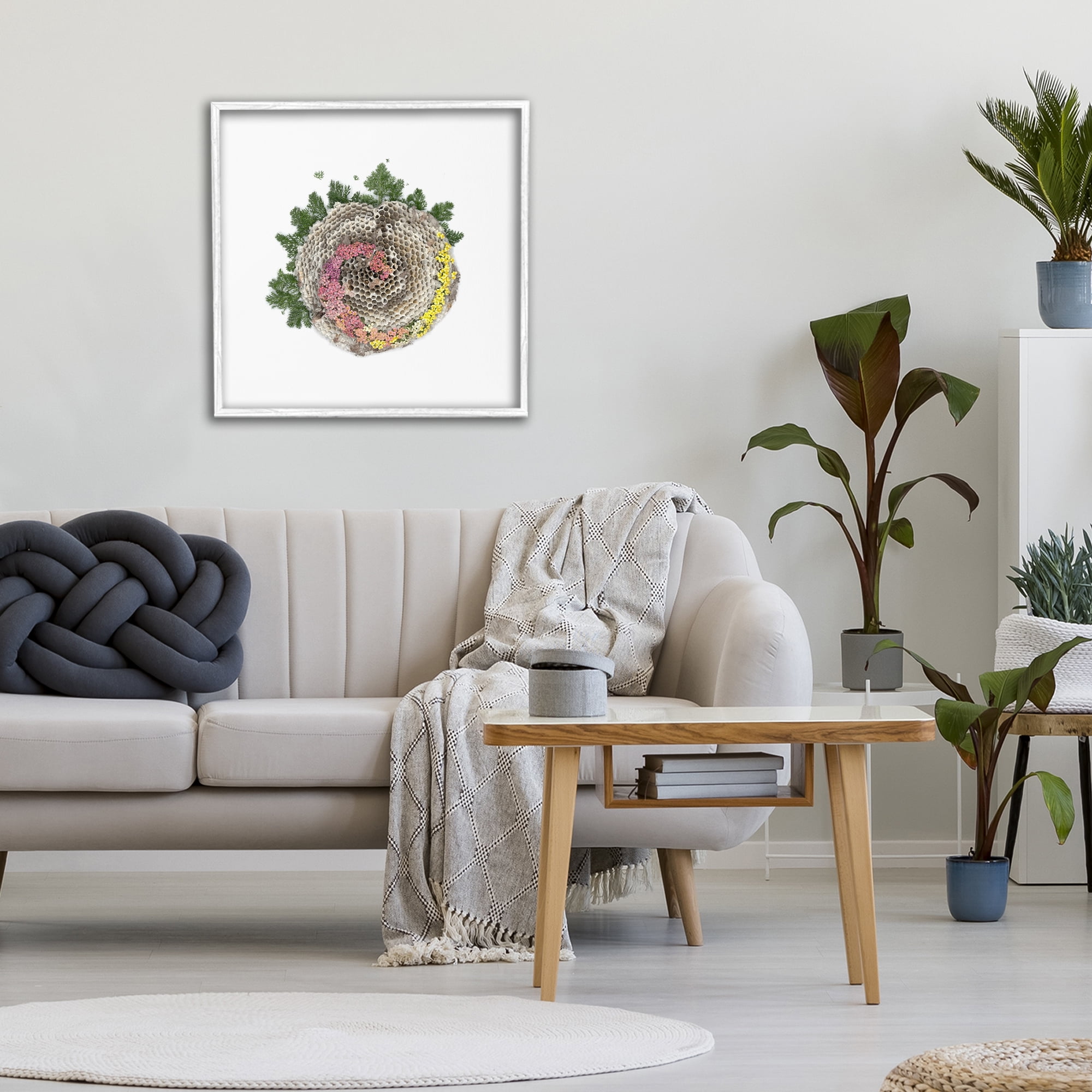 Stupell Industries Honeycomb with Botanicals White Framed Giclee Art, design by Beth Adoette