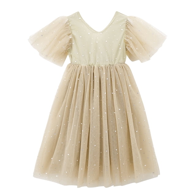 VBARHMQRT Robes Longues pour Enfants Filles Imprimé Étoile Robe Décontractée Vêtements Grande Fille Été Sans Manches