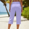 thumbnail image 7 of Capris For Women With Pockets Cotton Loose Fit Straight Leg Drawstring Elastic Waist Cropped Pant Casual Summer Linen Clothes Light Purple 2XL, 7 of 7