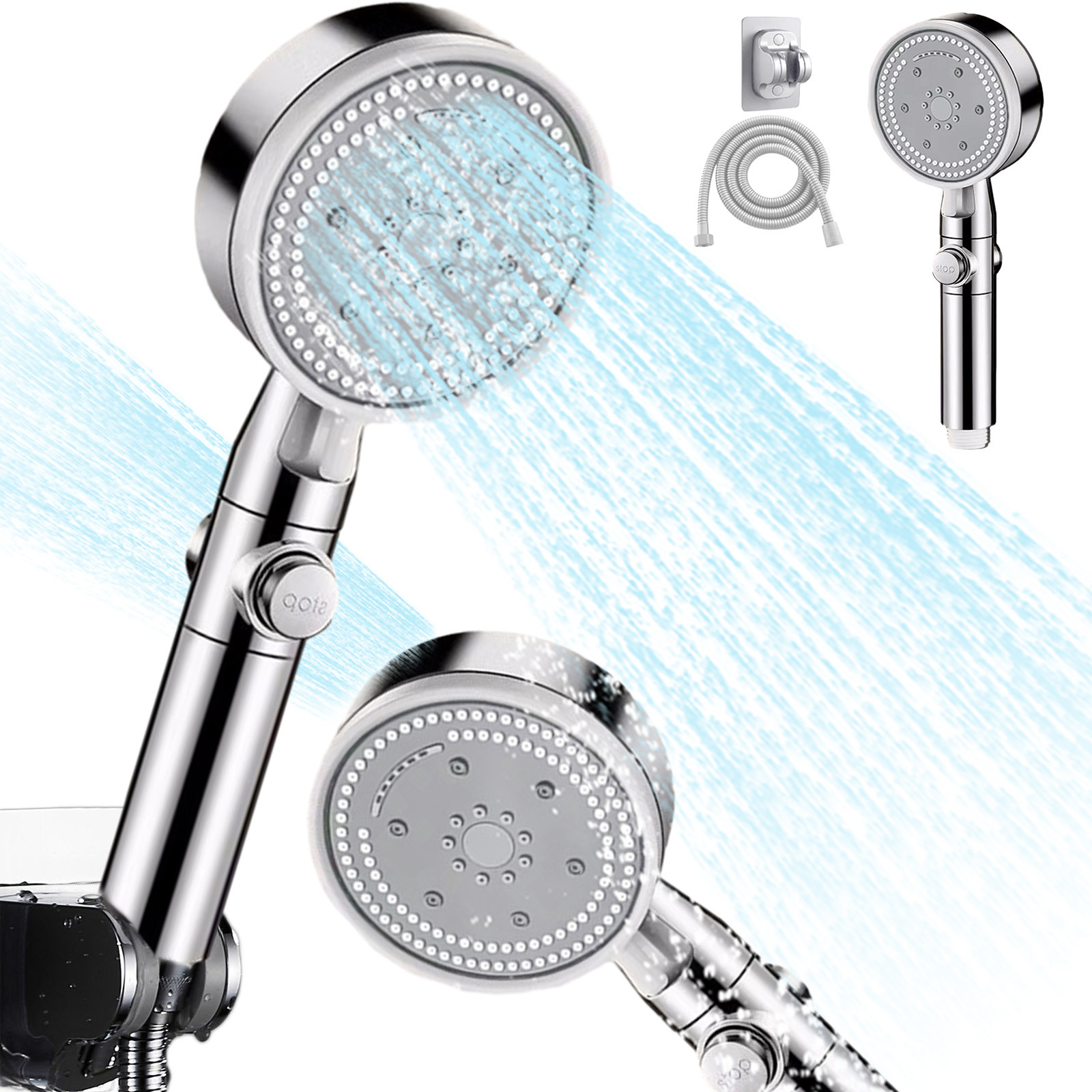 PBAZIH High-Pressure Shower Head with Handheld Design 8 Spray Modes for ...