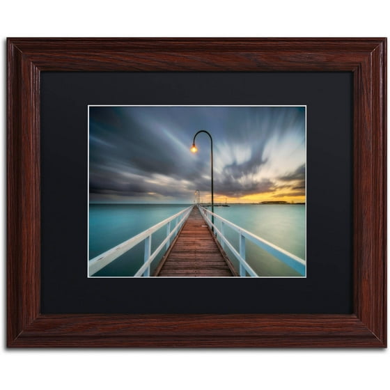 Trademark Fine Art "Lagoon Pier 2" Canvas Art by Lincoln Harrison, Black Matte, Wood Frame