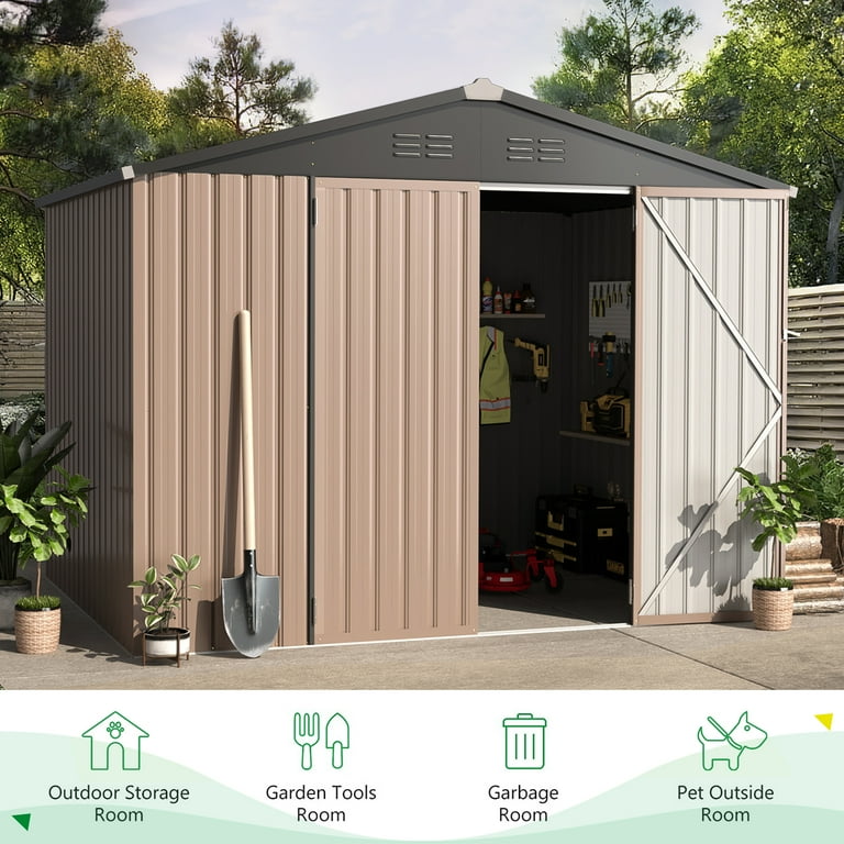 YODOLLA Outdoor Metal Storage Shed, 8'x6', Galvanized Steel