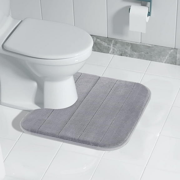 Upgraded Foam Bath Mat U Shape Toilet Mats Bathroom Rugs Soft Comfortable Water Drying Absorption Non-Slip Thick Machine Washable Easier To Dry Dark Y