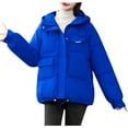 thumbnail image 2 of Summer Saving Clearance AXXD Women's Bomber Jacket Loose Velvet Long Sleeve Zip Solid Color Hood Warm Bomber Coat Jacket Blue Size 2XL(US:12), 2 of 6
