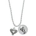 thumbnail image 1 of Delight Jewelry Antiqued Reptile Print Open Heart Silvertone Script Initial Disc - G - Charm Necklace, 20"+3", 1 of 4