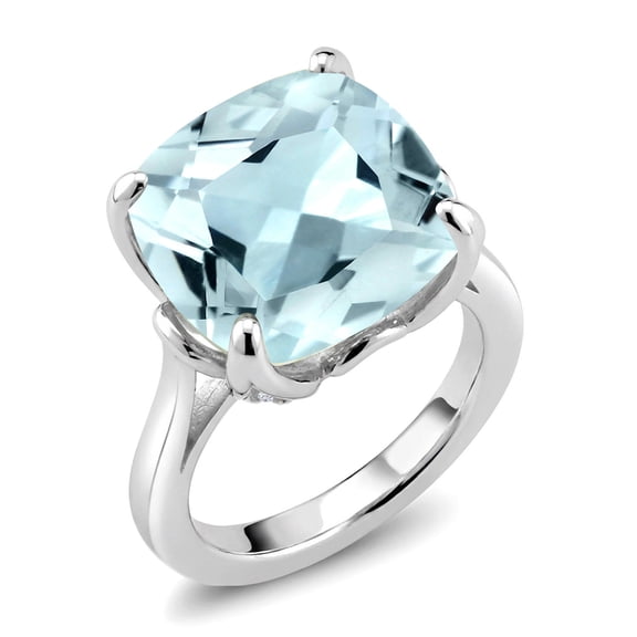 Gem Stone King 925 Sterling Silver Sky Blue Simulated Aquamarine Engagement Ring for Women (10.98 Cttw, 14MM Cushion, Size 7)