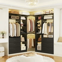 Homieasy 87.2" Freestanding Closet Organizer System - Modular L-Shaped Design,Reversible, 6 Drawers & 4 Hanging Rods, 2000  LBS Capacity,3 Sets,Black