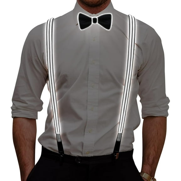 LINLIN Light Up Suspenders LED Suspenders, Bow Tie and Suspenders Set for Men Christmas Party Costume