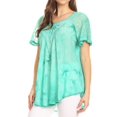 thumbnail image 3 of Sakkas Hana Tie Dye Relaxed Fit Embroidery Cap Sleeves Peasant Batik Blouse / Top - Aqua - One Size, 3 of 5