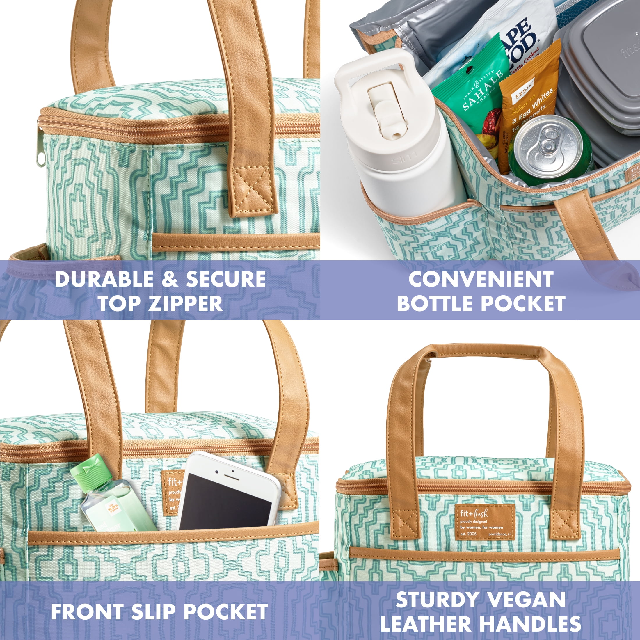Fit & Fresh Mapleton Lunch Bag for Women, Lunch Cooler Tote, Reusable Insulated Lunch Bag, Art Deco Greeen