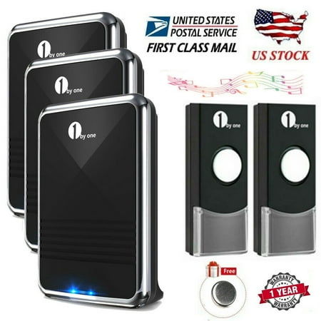 1byone 1000ft 36 Chimes Wireless Doorbell LED Flash Plugin/Battery Receiver & Waterproof Doorbell Buttons Wireless Doorbell Kit, Long Range Perfect...
