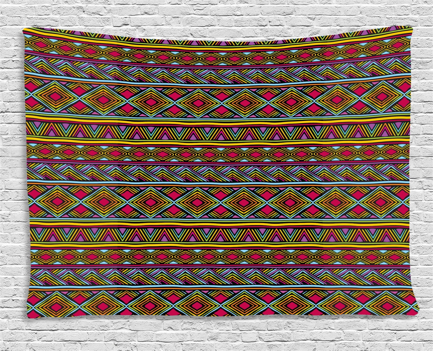 African Tapestry, Colorful Ethnic Diamond Motifs with Angled Lines
