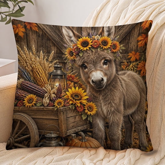 BCIIG Donkey Sunflower Rustic Harvest Portrait Throw Pillow Covers, Envelope Style Waterproof Pillow Covers, House Decor Cushion Covers for Home Sofa Bed Couch,