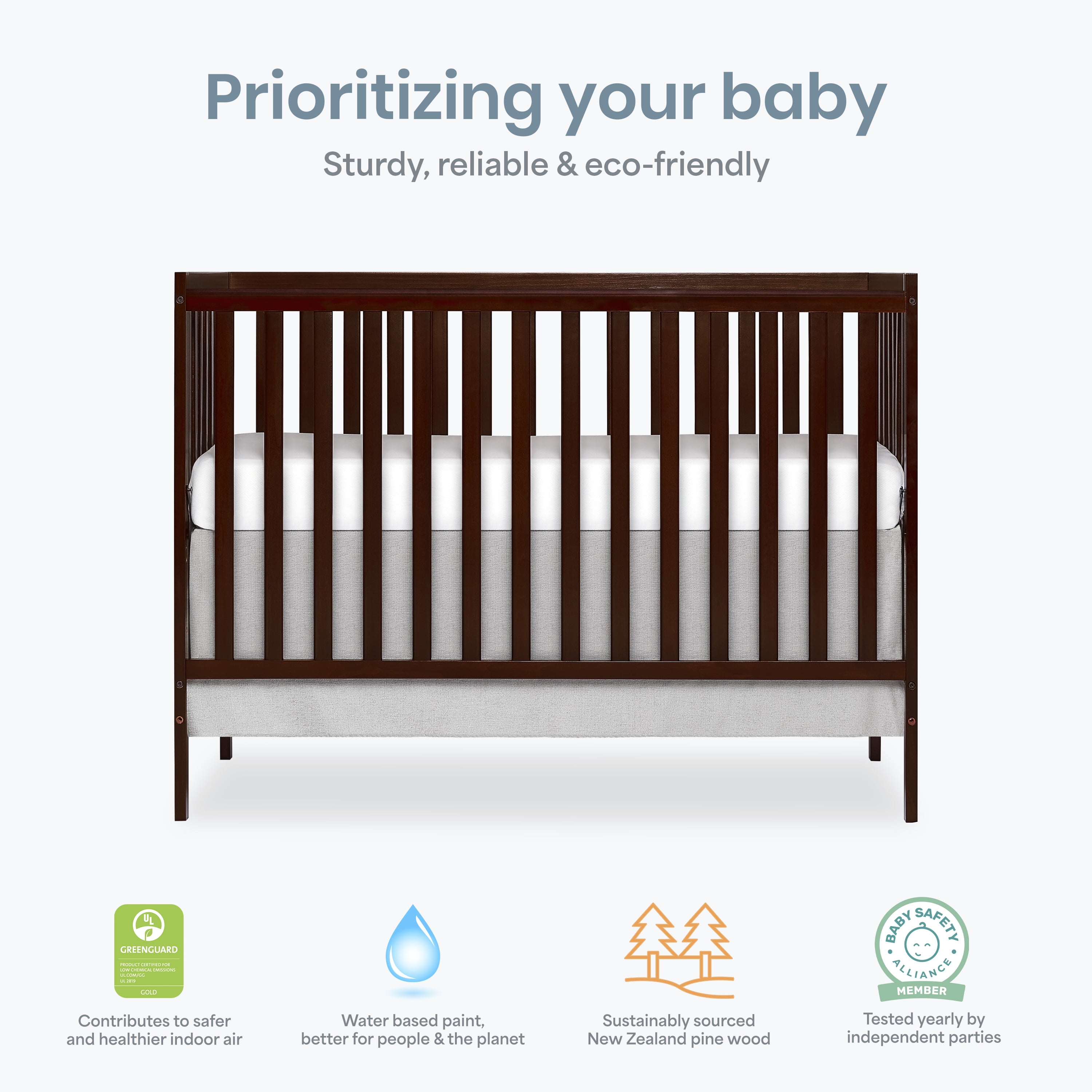 Dream On Me Synergy 5 in 1 Convertible Crib in Espresso, Greenguard Gold Certified