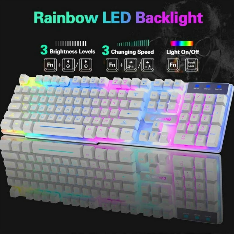 Wireless Gaming Keyboard and Mouse Combo Set With Mouse Pad Rainbow Color  Backlit USB Keyboard RGB LED Keyboard For PC Gamer