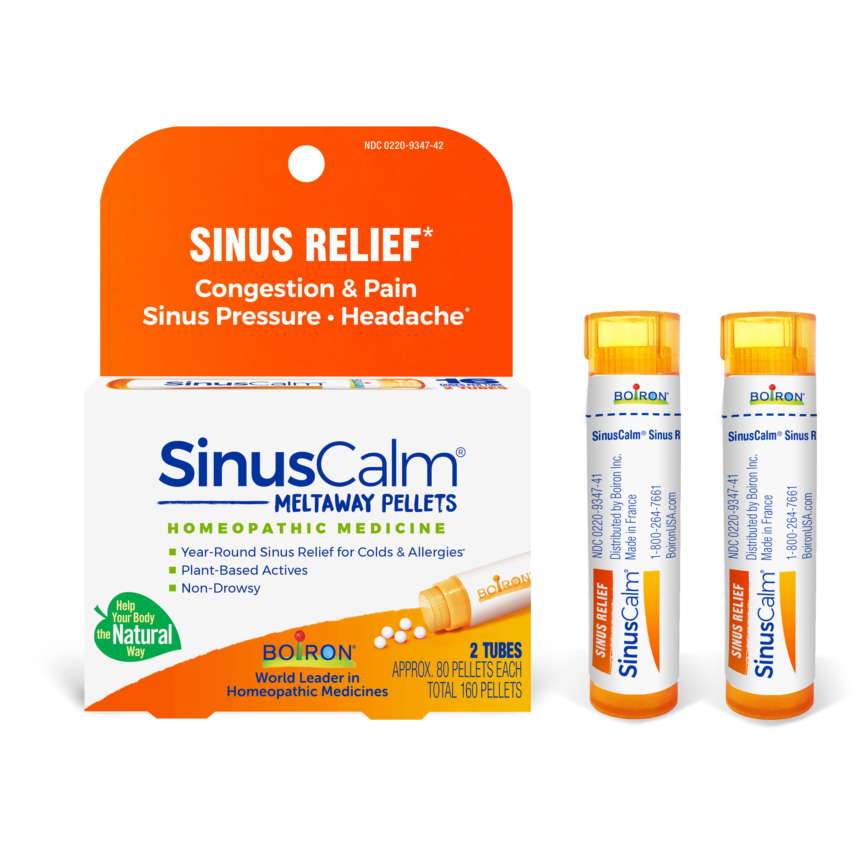 Boiron SinusCalm Pellets Sinus Relief, Congestion & Pain, Sinus Pressure, Headache, 2 x 80 Pellets