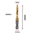 thumbnail image 2 of M5x0.8mm Hex Shank Titanium Plated HSS Screw Thread Metric Tap Drill Bits Screw Machine Compound Tap Open Chamfer Tool, 2 of 7