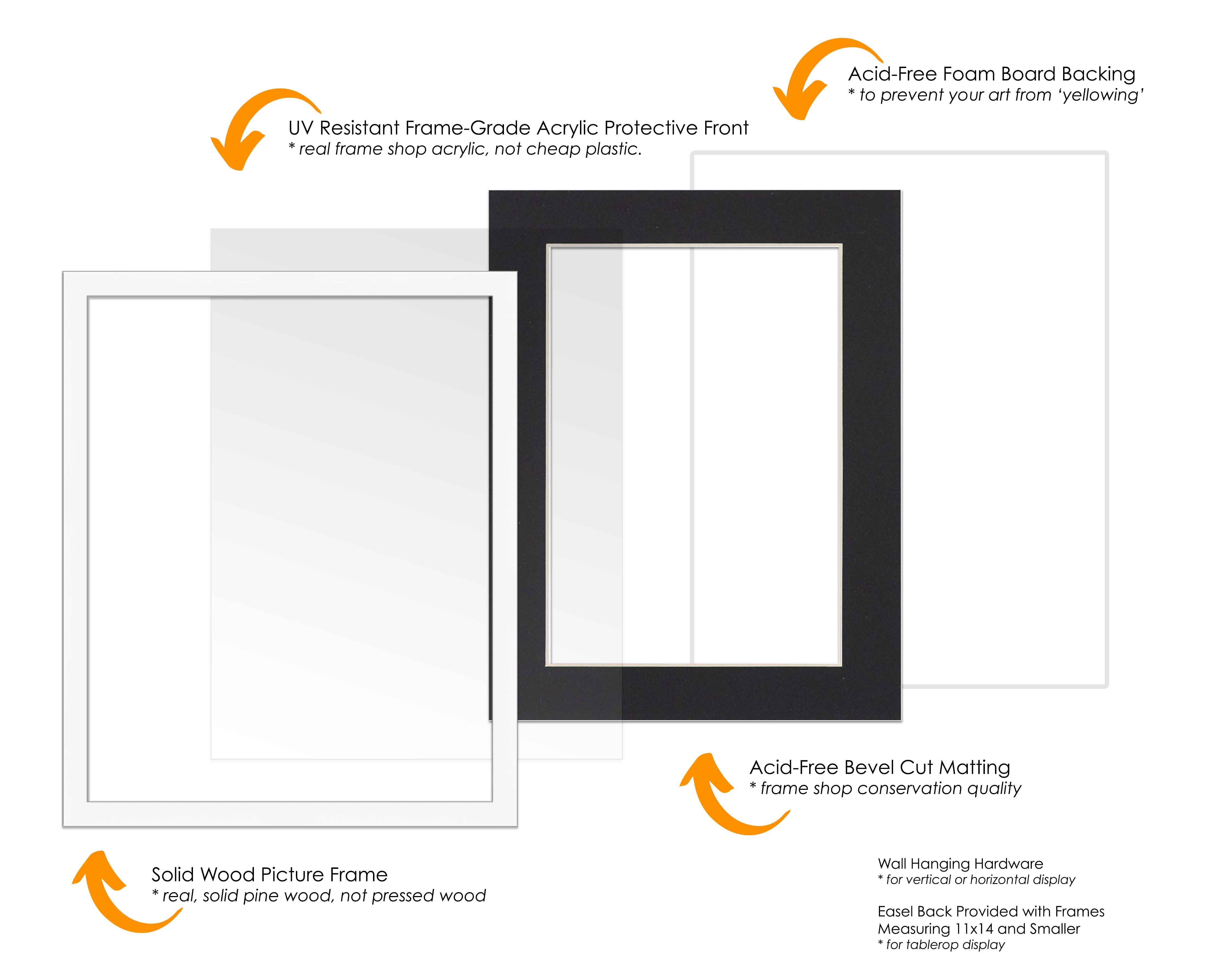 12x18 Frame White With Black Picture Mat For 12x18 Photo - White 18x24 Frame To Display Print or