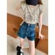 thumbnail image 3 of Pantalones vaqueros de estilo coreano para mujer, Shorts Retro de pierna ancha, informales, de cintura alta, a la moda, color azul, 3 of 5