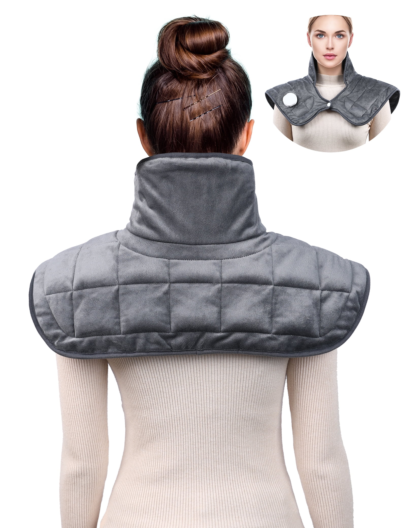 Heating Pad for Shoulders and Neck, EVAJOY 14' x 20' Wearable Weighted Electric Heating Pad for Neck Back Shoulder Pain Relief with 4 Heat Levels, Timer, Machine Washable Shoulder Wrap