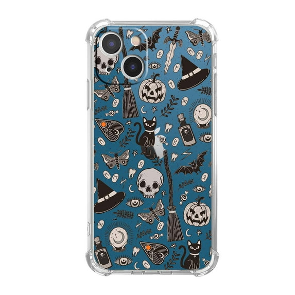 Black Halloween Skull Clear Case for iPhone 13,Transparent Soft TPU Bumper Full Cover Case