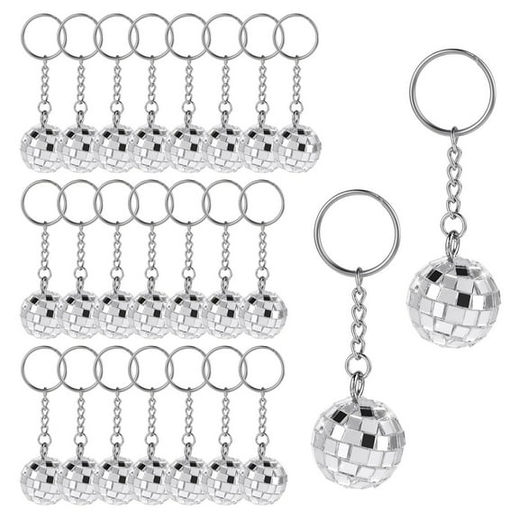 Disco Ball Keychain,24 Pieces Favors Keychain 70S Silver Mirror