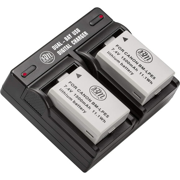 BIG MIKE'S ELECTRONICS 2 Pack de Chargeurs LP-E5 et USB pour Canon EOS Rebel TP, Rebel T1i
