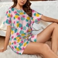 thumbnail image 4 of "Wukai Pineapple And Leaves Women's Pajama Set - Short-Sleeve Top and Shorts with Elastic Waistband and Pockets for Loungewear, Yoga, and Casual Wear-Large, 4 of 8