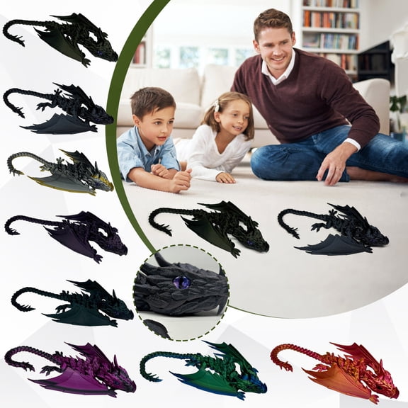 12.2" Poseable Dragon Figure - Articulated Flying Dragon with Movable Joints & Wings,Multi-Color Display Model for Desktop & Collections - Black