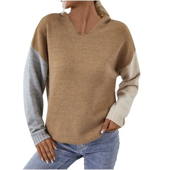 Fesfesfes Women Sweater Fall Winter Long Sleeve Solid Hooded Sweater Tops Clearance Under $10