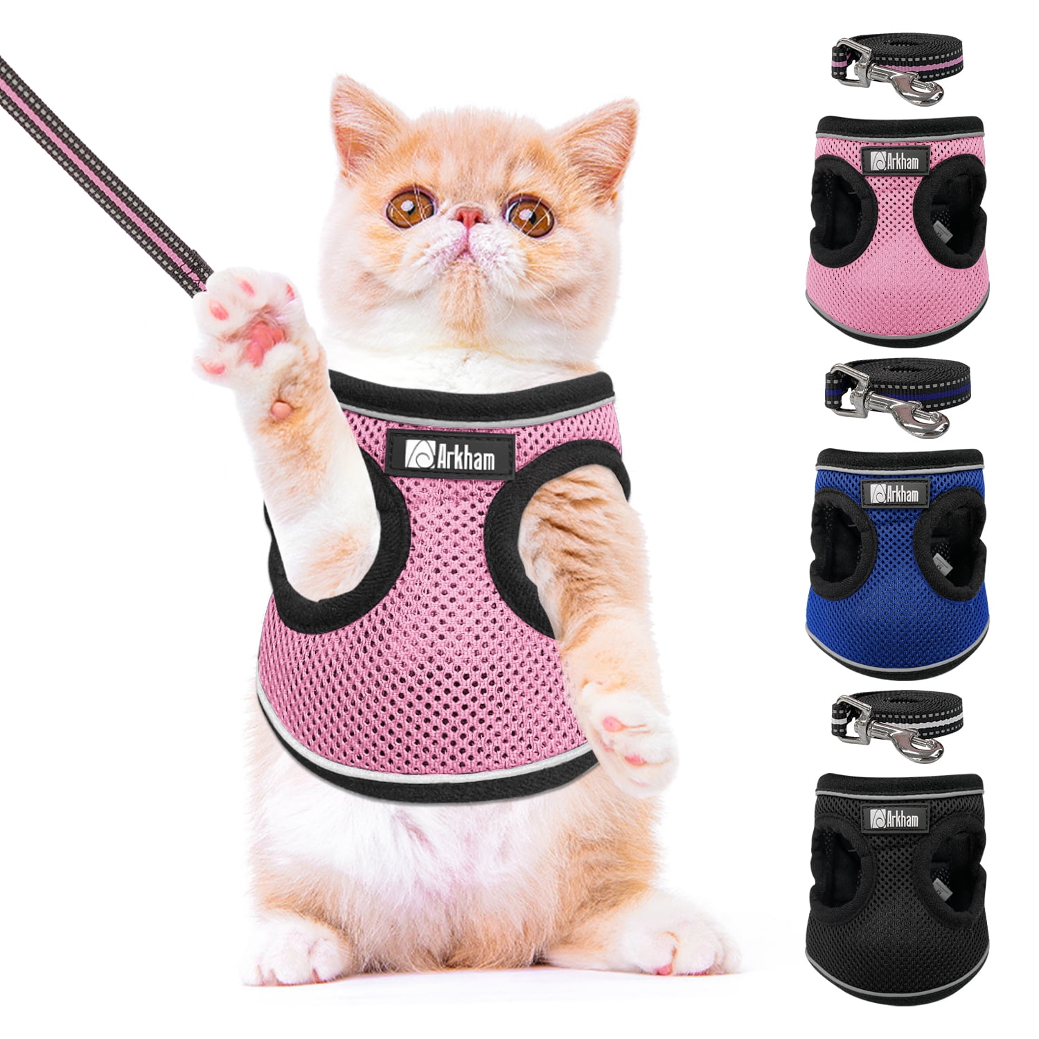 Cat Harness and Leash Set for Walking Escape Proof Small Cat and Dog Harness Soft Mesh Harness Adjustable Cat Vest Harness with Reflective Strap Comfort Fit for Pet Kitten Puppy Rabbit 