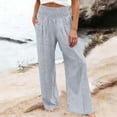 thumbnail image 2 of Wide Leg Casual Pants for Women Elastic High Waisted Regular Fits Long Pants with Pockets Summer Loose Vacation Pants ,Gray,L, 2 of 5