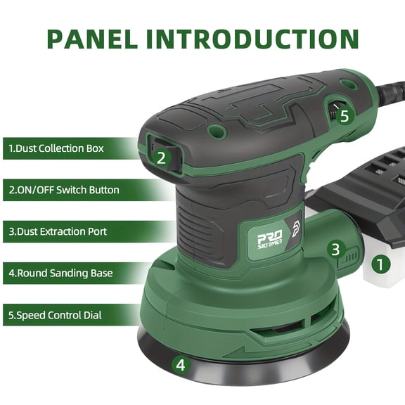 5-Inch Electric Random Orbital Palm Sander - 2.6AMP 6 Variable Speeds (8000-13000RPM) with Dust Collection, 21pcs Sandpapers for Woodworking/Auto Polishing & Christmas Gift