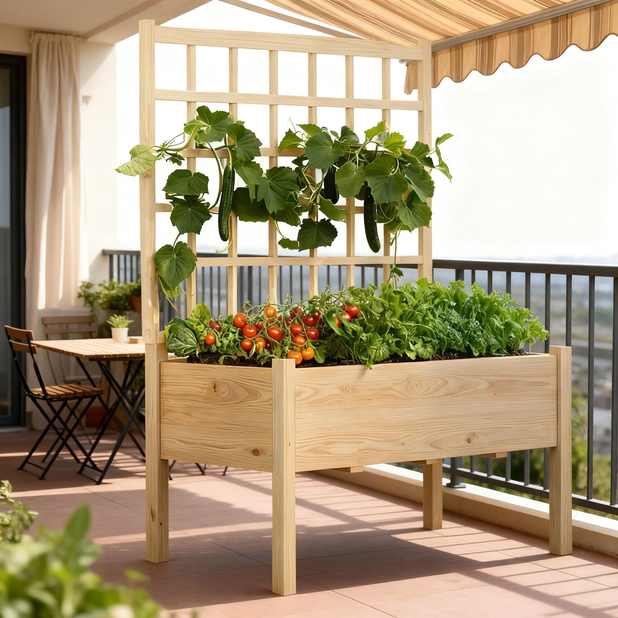 Riedhoff Raised Garden Bed with Lattice Trellis, 46 x 23 x 65", with Legs, Oak