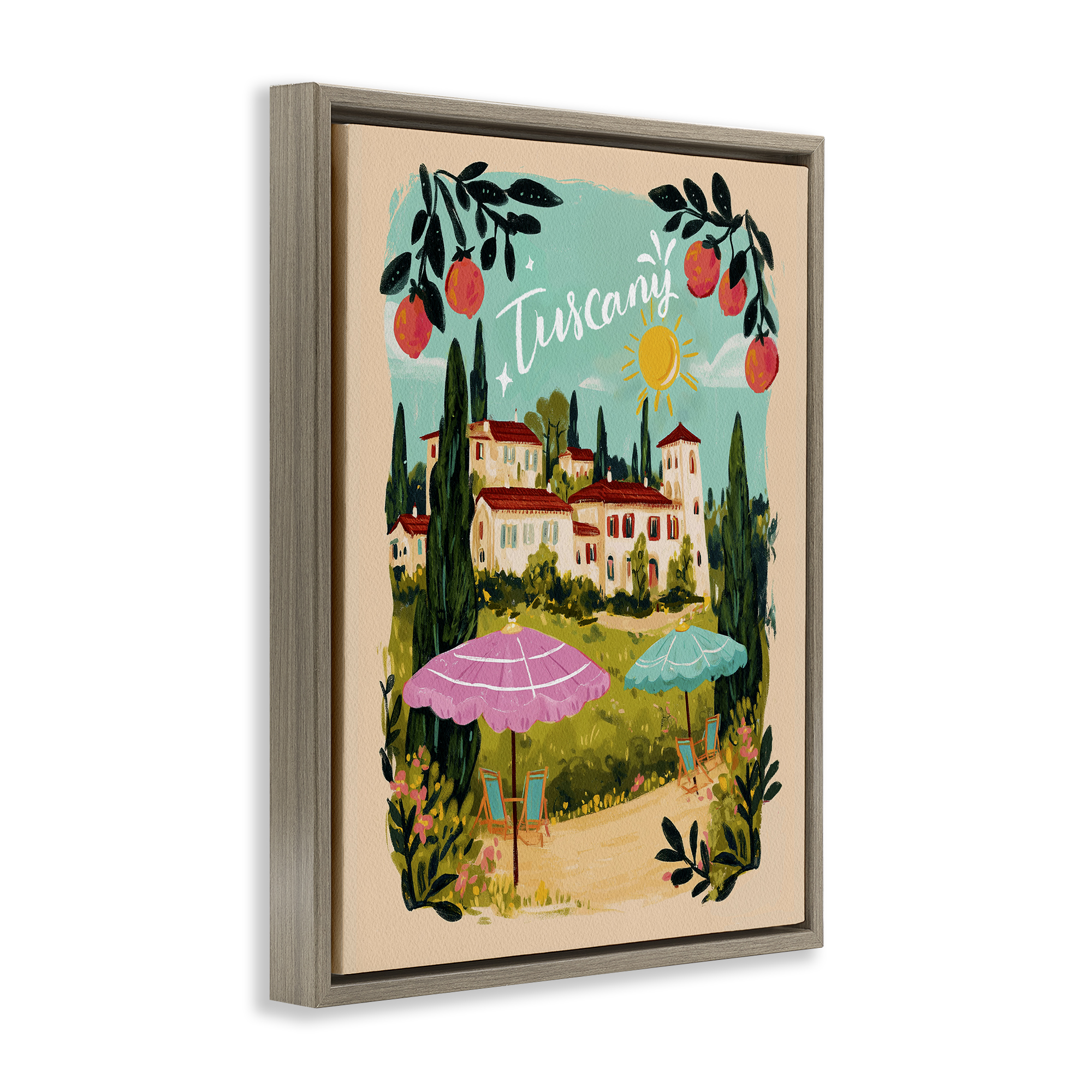 Fruit Bordered Tuscany Brown Framed Floater Canvas Wall Art, design by Yen