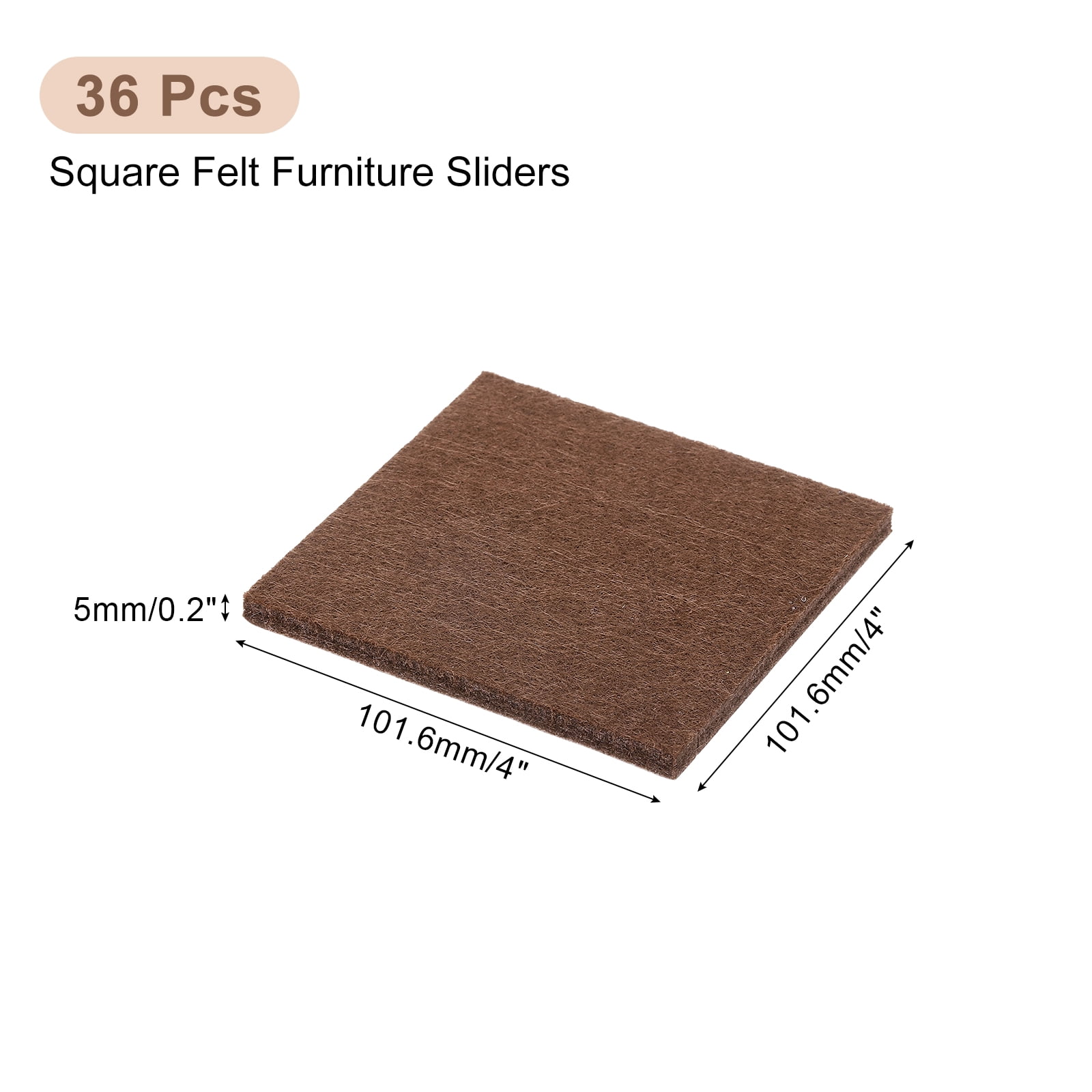 Furniture Pads, 36Pcs 4" - Square Self Adhesive Felt Furniture Pads, Floor Protectors for Furniture Feet Chairs Legs Hardwood Floors (Brown)