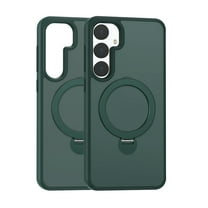 ELEHOLD for Samsung Galaxy S24 Translucent Matte Magnetic Case with Folding Ring Holder Kickstand Compatible with Mag Safe Frosted Clear Shockproof Protective Case for Samsung S24, Darkgreen
