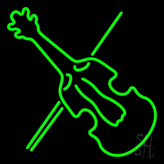 Green Violin LED Neon Sign 16" Tall x 16" Wide - inches Black Square Cut Acrylic Backing, with Dimmer - Premium built indoor Sign for Studio, Club, Home décor, Event, Workshop, Storefront.
