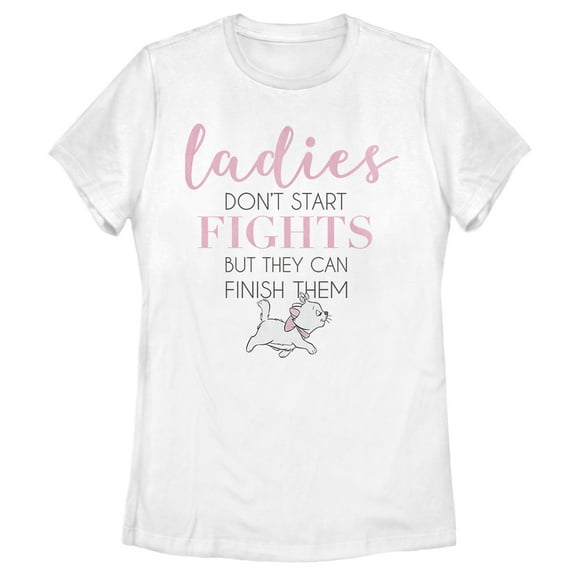 Women's Aristocats Marie Don't Start Fights Quote Graphic Tee White Medium