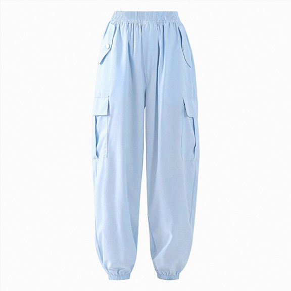 Splozh Cargo Pants for Girls Parachute Baggy Joggers Pants Kids Clothes with Pockets Hiking Outdoor Trousers Hiking Pants for Girls,Sky Blue,11-12 Years