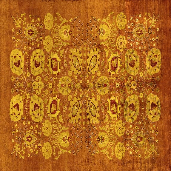 Ahgly Company Machine Washable Indoor Square Oriental Yellow Industrial Area Rugs, 5' Square