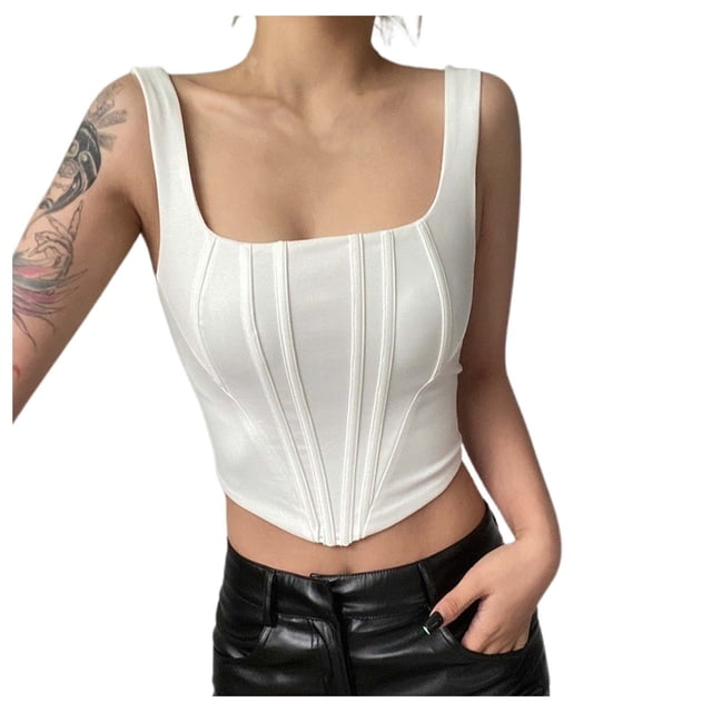 TINZ Bustier Côtelé Uni pour Femmes, Bretelles Spaghetti Réglables, Coupe Ajustée, Débardeur Court à Capuche, Hauts Amples pour Femmes, Ensemble de Hauts Courts pour Femmes